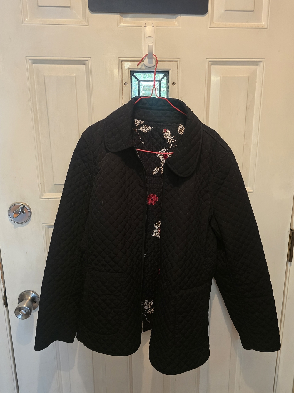 Esprit Black Quilted Jacket with Floral Inner Trim